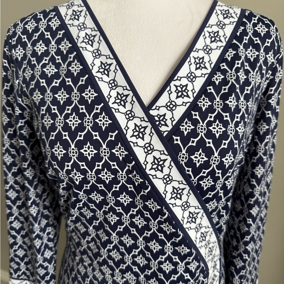 Talbots Blue and White A-line Dress with Long Sleeves - Picture 2 of 9